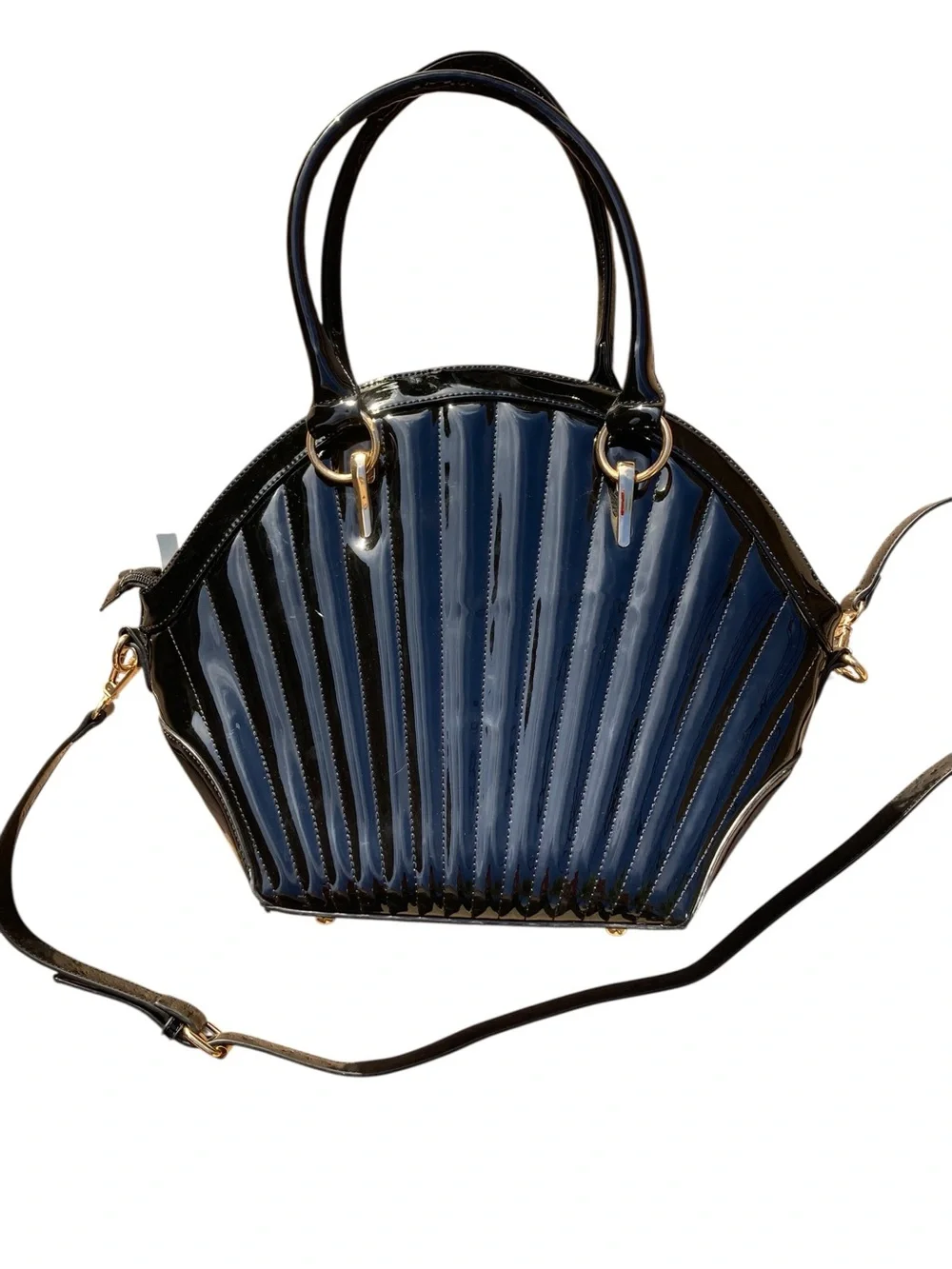 Vintage Inspired Black Patent Shell Shaped Handbag Shoulder Bag Top Handle